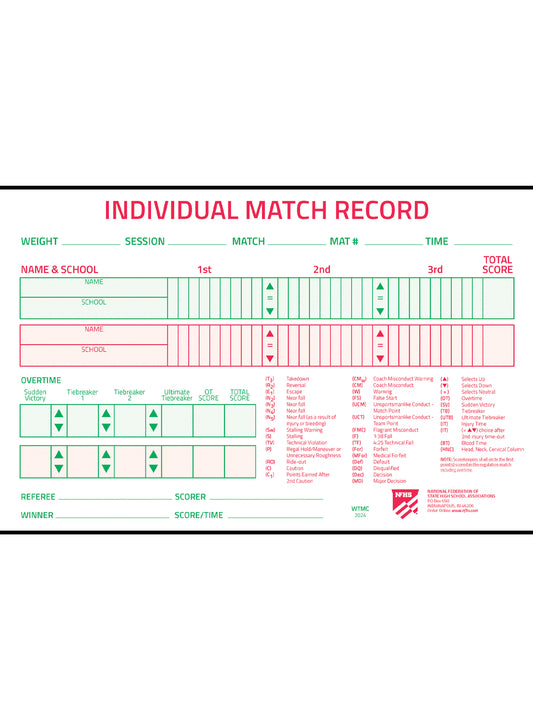 Wrestling Tournament Match Cards (100 Per Package)