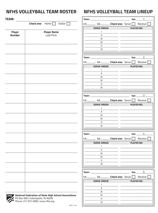Volleyball Team Rosters & Lineup Sheets(100 sheets per pad)