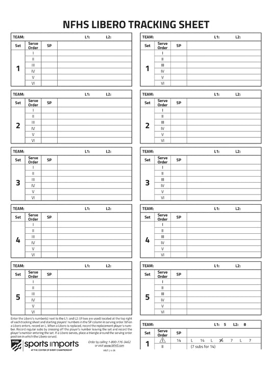 Volleyball Libero Tracking (50 sheets per pad)